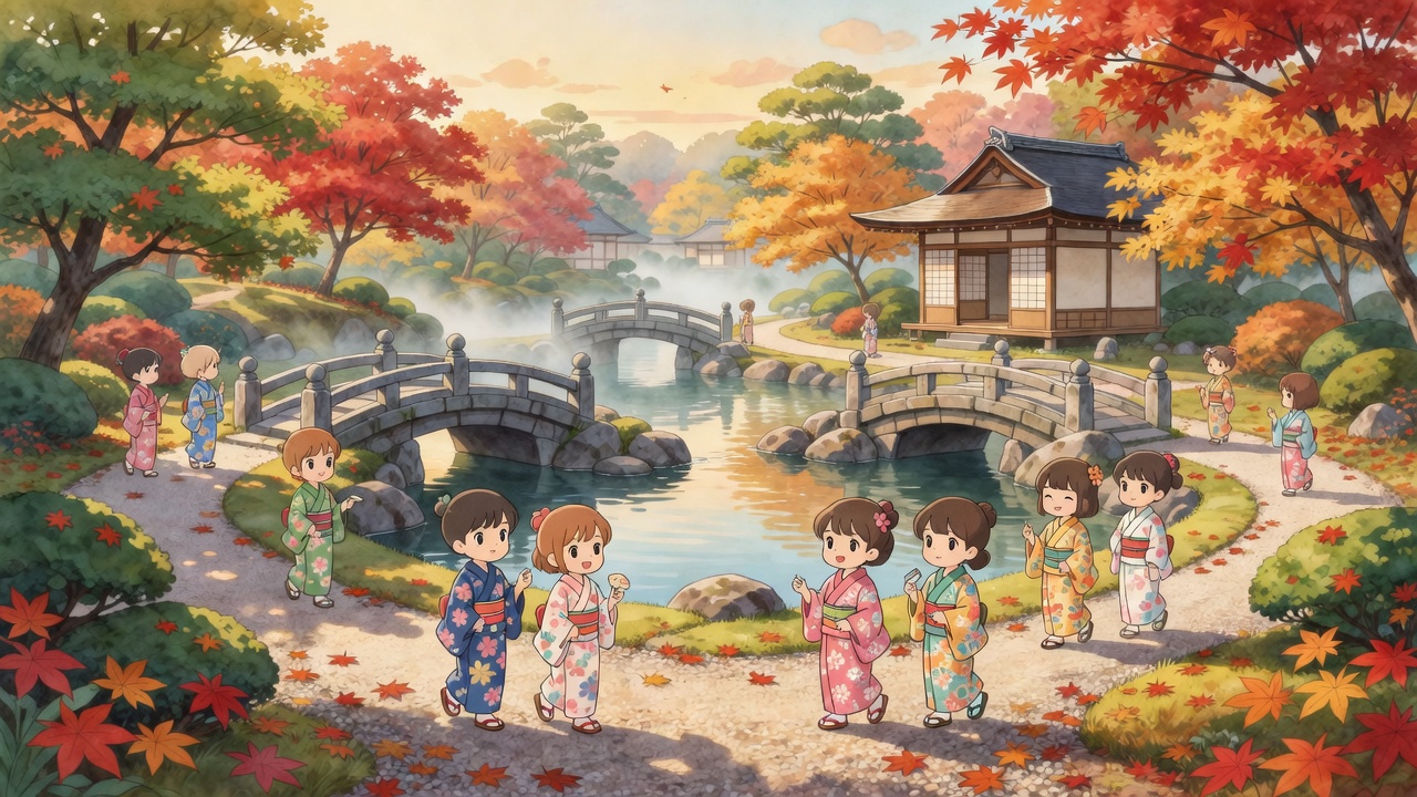 Kenroku-en garden in yukata