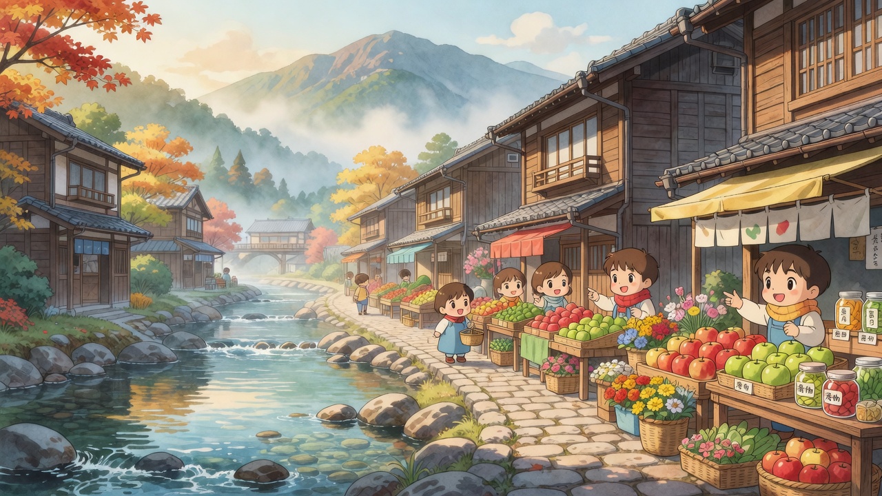Takayama morning market by river